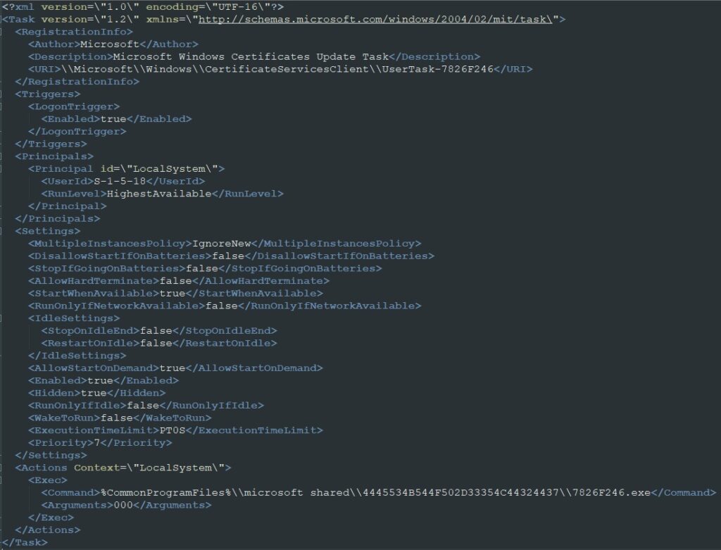 The deobfuscated scheduled task 
