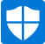 A white shield with a cross in the center on a blue square background.