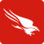 White silhouette of a bird in flight on a red square background.