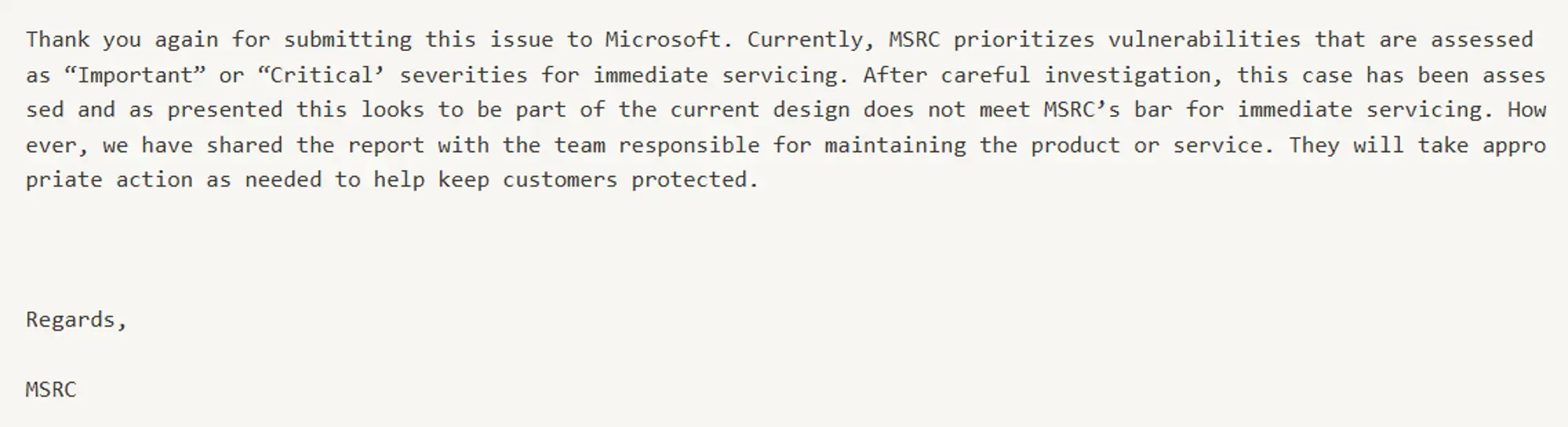 Microsoft Response on Access Vulnerabilities
