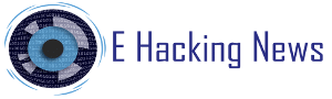 Logo featuring a stylized blue eye with binary code, next to the text "E Hacking News" in blue font.