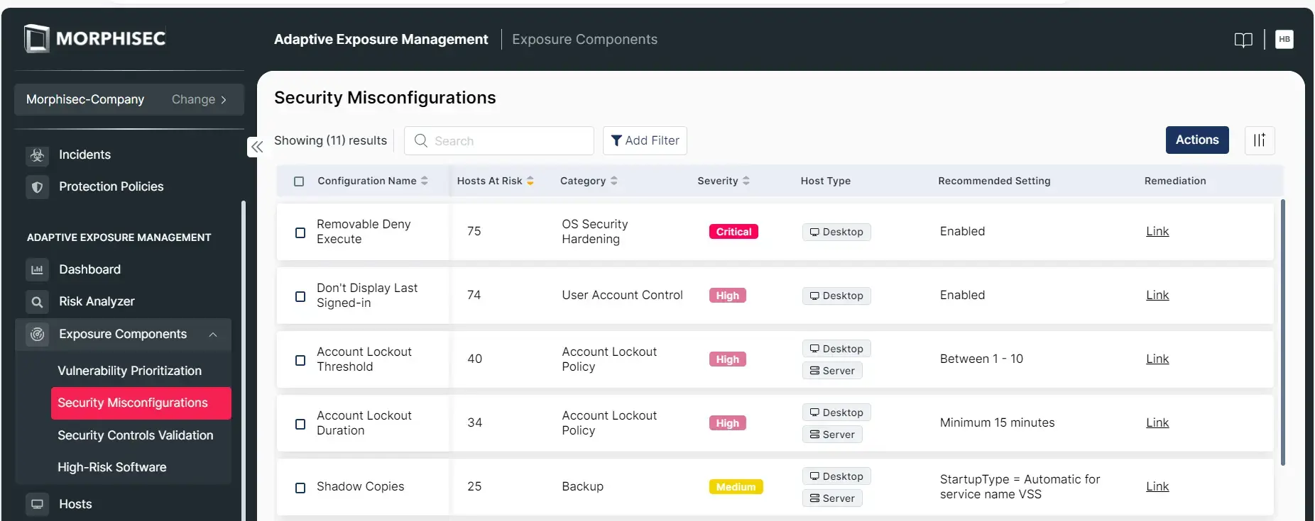 Security misconfiguration panel