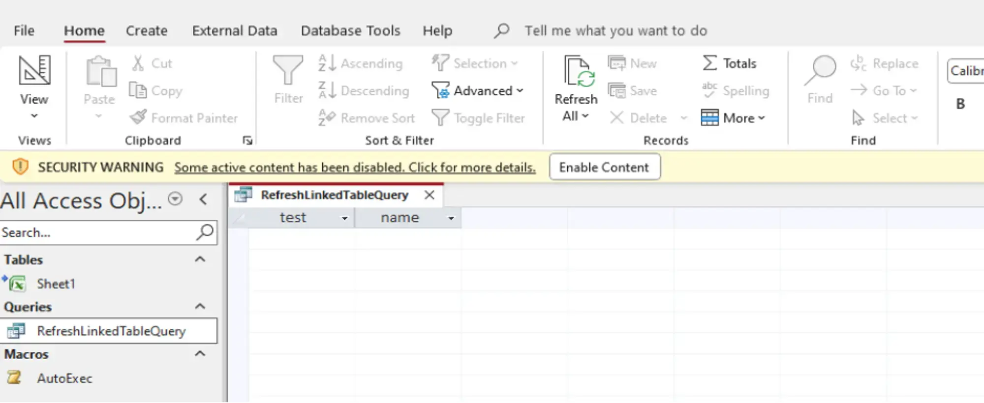 Microsoft Access Security Warning