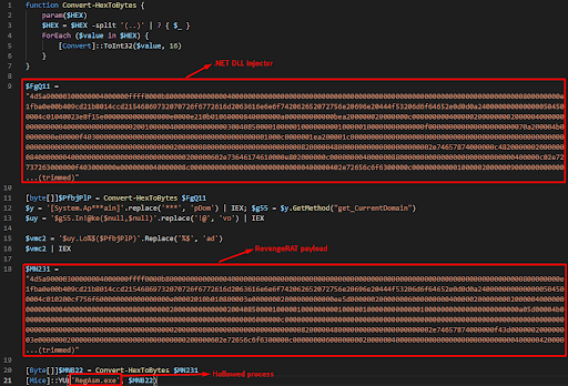 Powershell script from stikked.ch Pastebin with two hexadecimal blobs