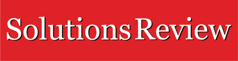 Red banner with the words "Solutions Review" in large white serif font centered across the image.